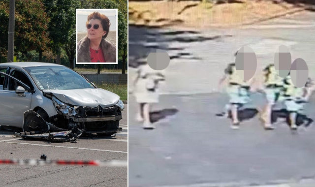 L’auto distrutta dopo l’impatto e i ragazzini ripresi dalle telecamere. Nel riquadro, Cecilia De Astis
