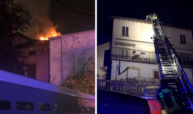 Tetto in fiamme in via Maspero a Varese