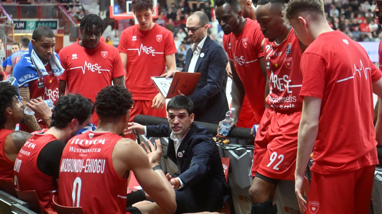 VARESE. BASKET LBA. OPENJOBMETIS VARESE - DOLOMITI ENERGIA TRENTINO NELLA FOTO TIME OUT