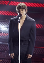 Italian singer Rkomi performs on stage at the Ariston theatre during the 75th edition of the Sanremo Italian Song Festival, in Sanremo, Italy, 12 February 2025. The music festival will run from 11 to 15 February 2025. ANSA/FABIO FRUSTACI