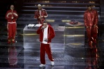 Italian singers Shablo with Gu, Joshua and Tormento perform on stage at the Ariston theatre during the 75th edition of the Sanremo Italian Song Festival, in Sanremo, Italy, 14 February 2025. The music festival will run from 11 to 15 February 2025. ANSA/FA