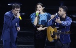 (L-R) Italian singers Willie Peyote, Ditonellapiaga and Federico Zampaglione perform on stage at the Ariston theatre during the 75th edition of the Sanremo Italian Song Festival, in Sanremo, Italy, 14 February 2025. The music festival will run from 11 to 