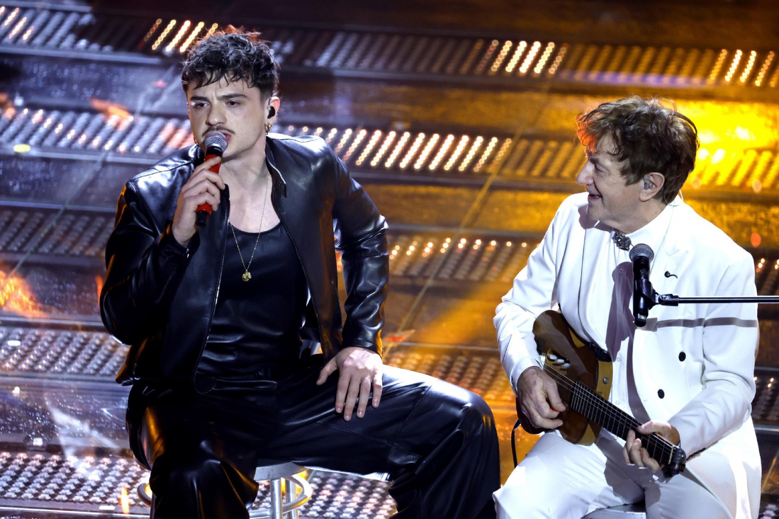 Italian singer Olly with Serbian singer Goran Bregovic perform on stage at the Ariston theatre during the 75th edition of the Sanremo Italian Song Festival, in Sanremo, Italy, 14 February 2025. The music festival will run from 11 to 15 February 2025. ANSA