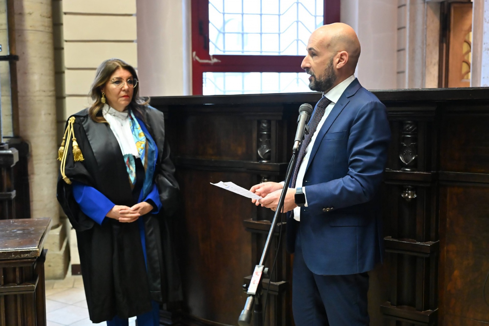 VARESE. GIURAMENTO NUOVA PRESIDENTE TRIBUNALE, MARIOLINA PANASITI NELLA FOTO INTERVENTO CARLO BATTIPEDE, PRESIDENTE ORDINE AVVOCATI