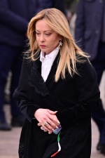 Italian Prime Minister Giorgia Meloni attends the funeral of the Lega Nord party founder Umberto Bossi, in Pontida, Italy, 22 March 2026. The Lega Nord founder died on 19 March 2026, aged 84. ANSA/MICHELE MARAVIGLIA