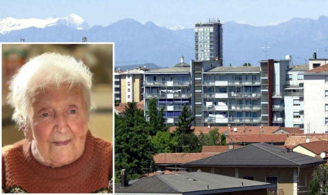 Bruna Scandroglio, 107 anni, e sullo sfondo la sua Busto Arsizio