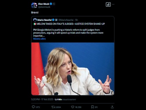 Musk plaude Meloni sulla riforma della giustizia