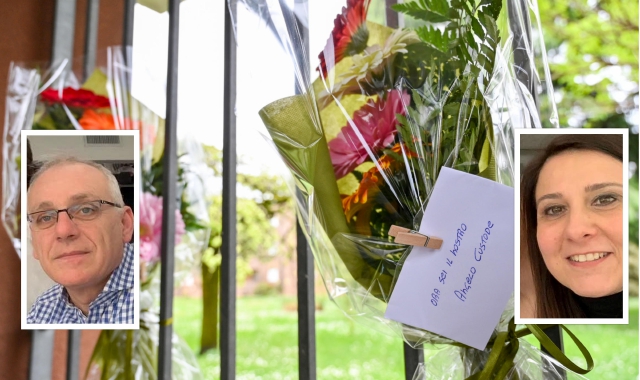 I fiori sul palazzo della tragedia e nei  riquadri  Vincenzo Gerardi e Teresa Stabile