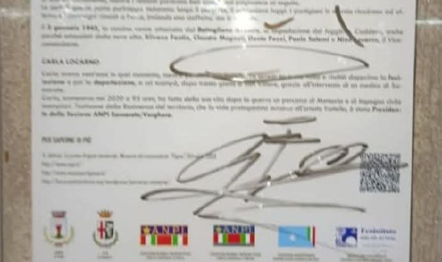 Imbrattata la targa dei partigiani