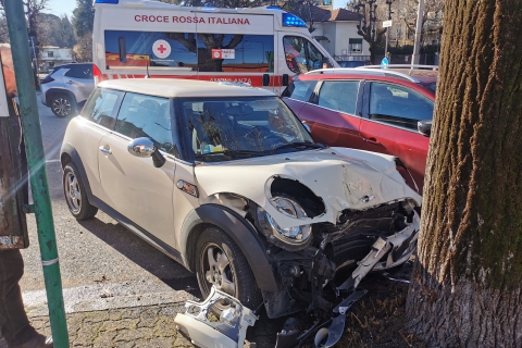 Mini finisce contro una pianta