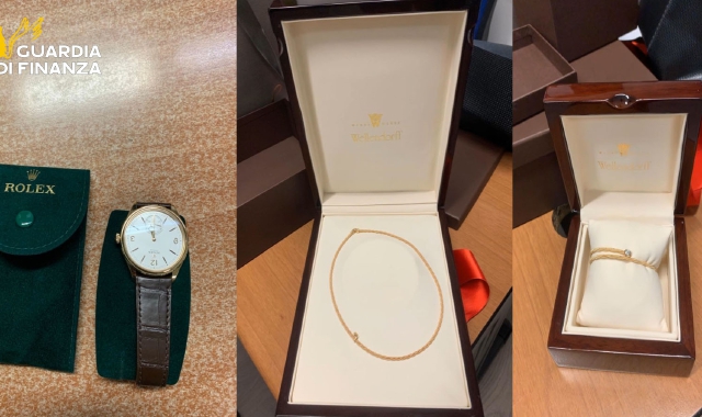 L’orologio, il collier e il bracciale sequestrati alla dogana di Gaggiolo (foto Guardia di Finanza)