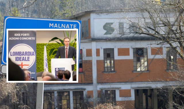 L’ex Siome di Malnate e nel riquadro Giacomo Cosentino ad un evento di Lombardia Ideale