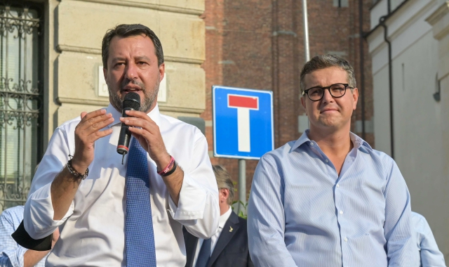 Matteo Salvini col segretario provinciale della Lega, Andrea Cassani